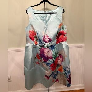 Carmen Marc Valvo Aqua Floral Midi Dress